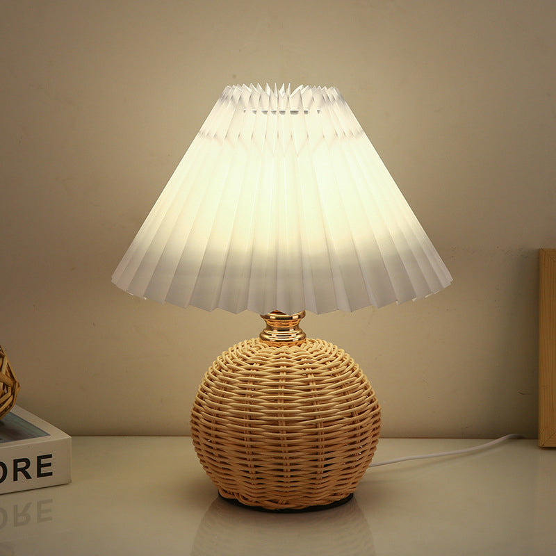 Lisslune | RattaLume Nordic LED Table Lamp | Woven Rattan & Foldable Fabric Shade | Mood Light | Decor for the Bedroom
