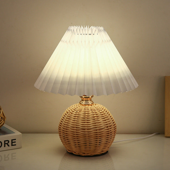 Lisslune | RattaLume Nordic LED Table Lamp | Woven Rattan & Foldable Fabric Shade | Mood Light | Decor for the Bedroom