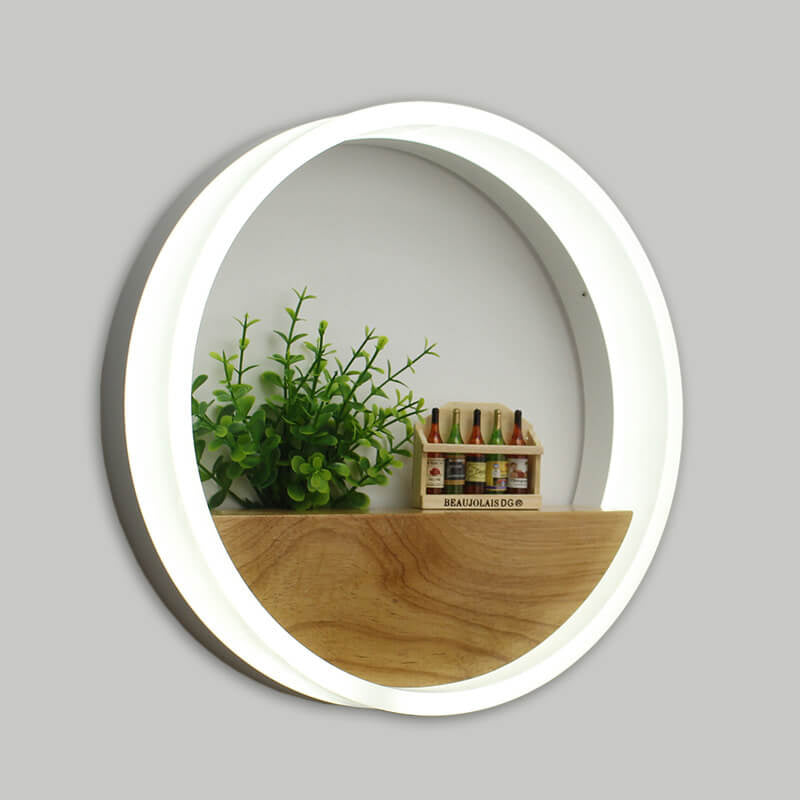Lisslune | Lumoshelf LED Wall Light | Solid Wood with Shelf | Round Wall Lamp | Warm & White Light