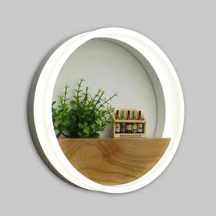 Lisslune | Lumoshelf LED Wall Light | Solid Wood with Shelf | Round Wall Lamp | Warm & White Light