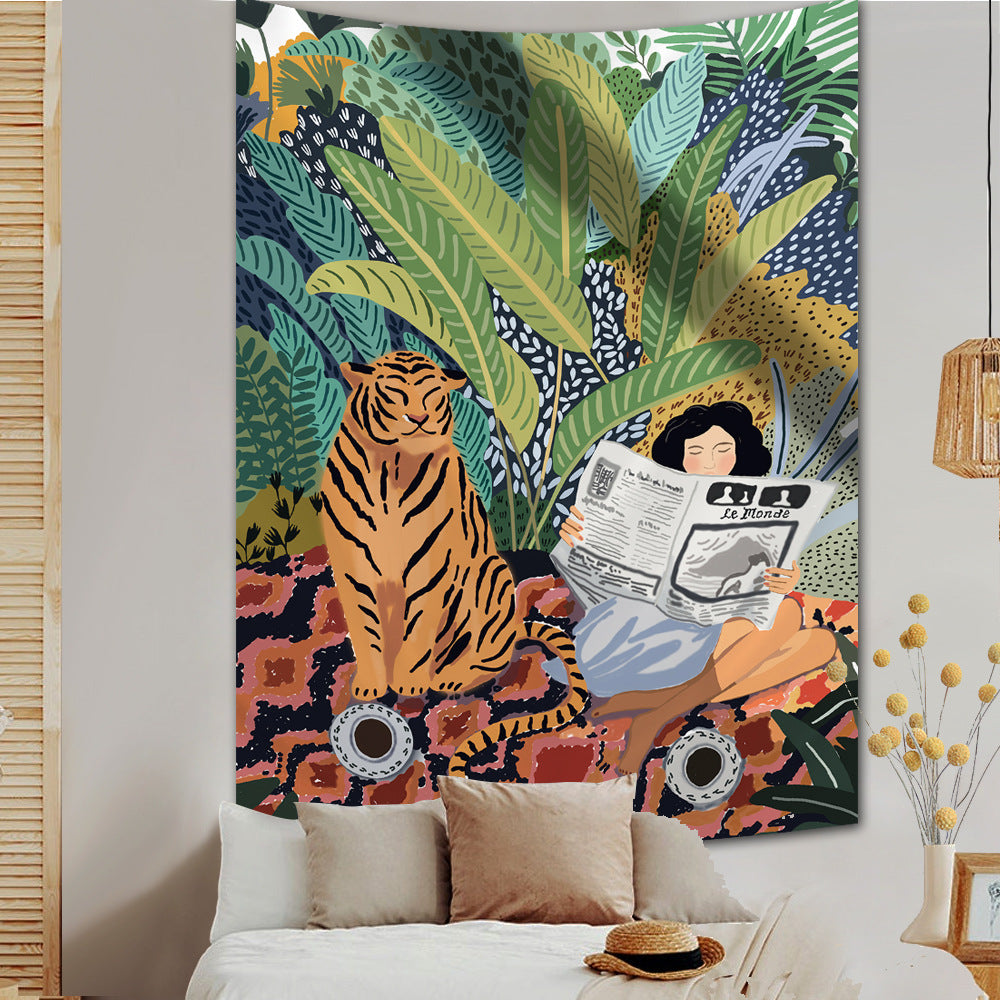 Rynx Jungle Tiger & Girl Wall Tapestry
