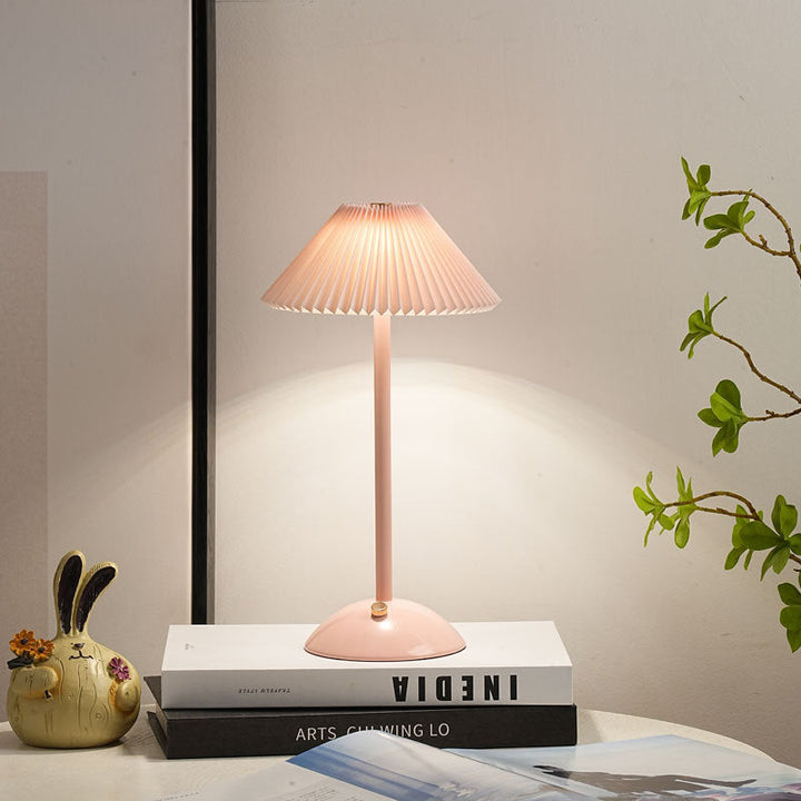 Lisslune | Contemporary Scandinavian rechargeable iron fabric cone pleated LED table lamp for bedside