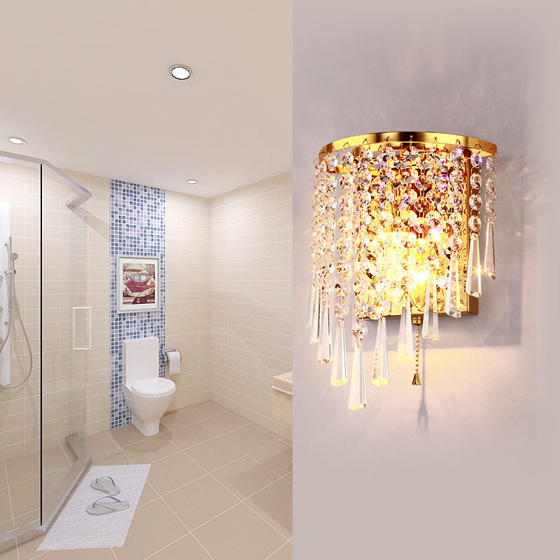 Lisslune | Modern Luxury Semi-Round Octagonal Pearl Stainless Steel Crystal 1-Light Wall Sconce Lamp for Living Room