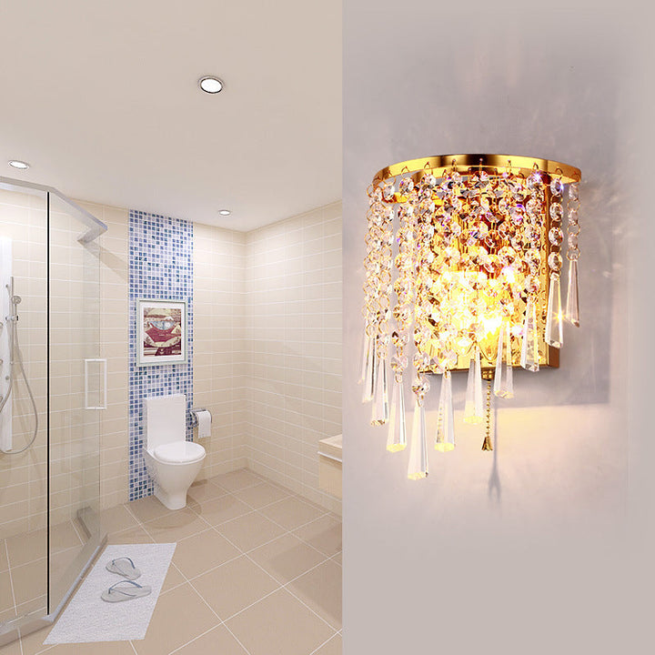 Lisslune | Modern Luxury Semi-Round Octagonal Pearl Stainless Steel Crystal 1-Light Wall Sconce Lamp for Living Room
