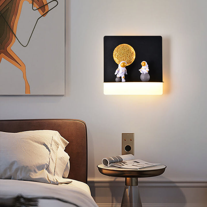 Lisslune | Contemporary Creative Iron Resin Round Astronaut LED Wall Light Lamp for Bedroom