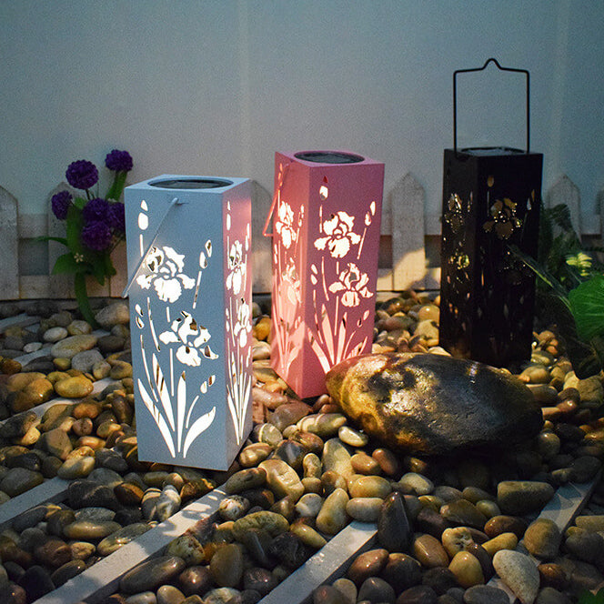 Lisslune | Solar Butterfly Rose Pattern Hollow Column LED Outdoor Waterproof Decorative Lamp