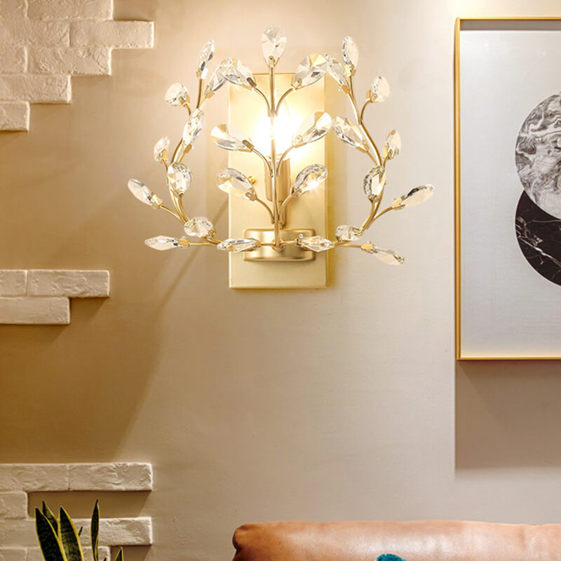 Lisslune | Luminis Wall Light | Luxury Crystal Design | Leaf Motif | 1-Bulb & Modern