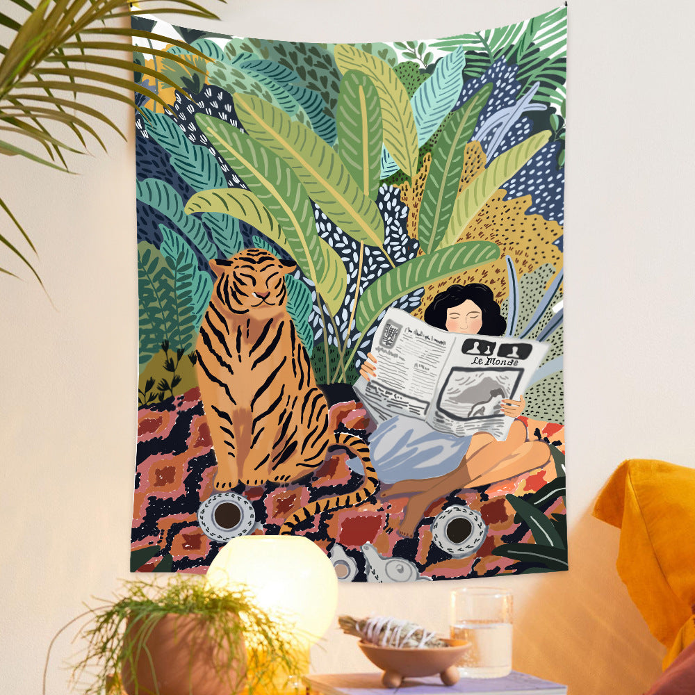 Rynx Jungle Tiger & Girl Wall Tapestry