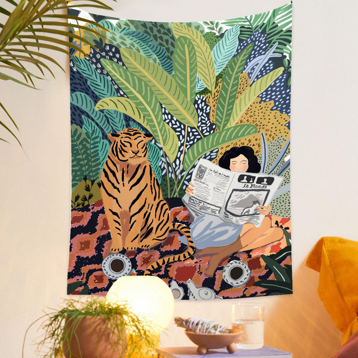 Rynx Jungle Tiger & Girl Wall Tapestry