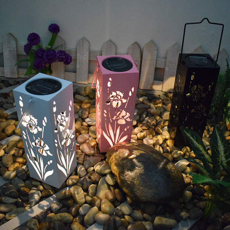 Lisslune | Solar Butterfly Rose Pattern Hollow Column LED Outdoor Waterproof Decorative Lamp