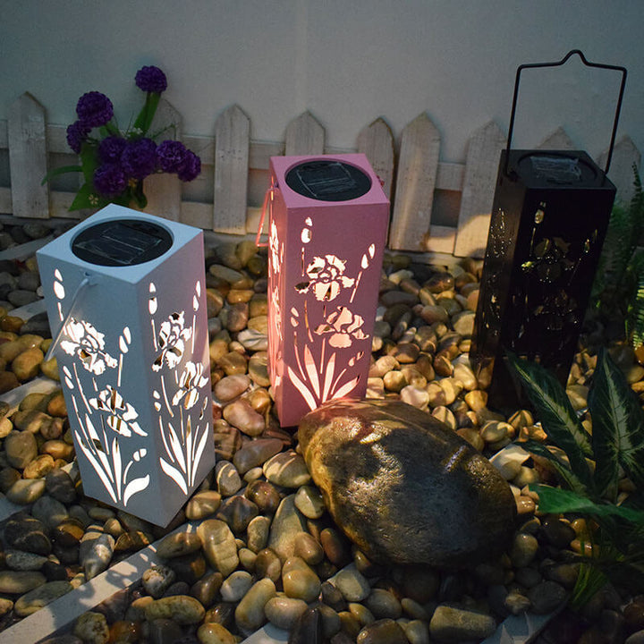 Lisslune | Solar Butterfly Rose Pattern Hollow Column LED Outdoor Waterproof Decorative Lamp