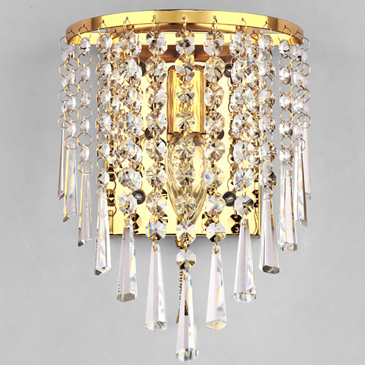 Lisslune | Modern Luxury Semi-Round Octagonal Pearl Stainless Steel Crystal 1-Light Wall Sconce Lamp for Living Room