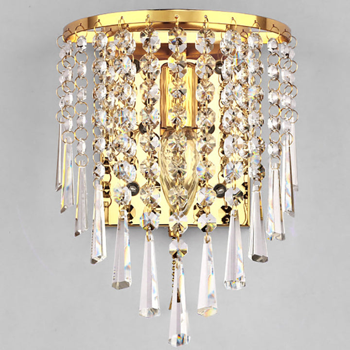 Lisslune | Modern Luxury Semi-Round Octagonal Pearl Stainless Steel Crystal 1-Light Wall Sconce Lamp for Living Room