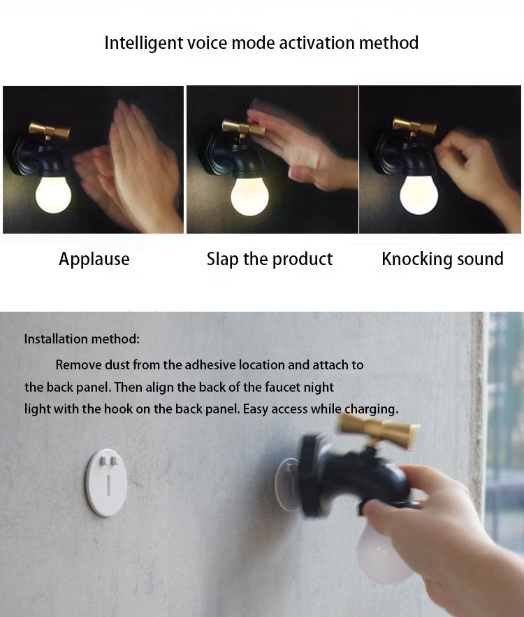 Lisslune | Modern creative faucet ABS PC USB LED night light wall lamp