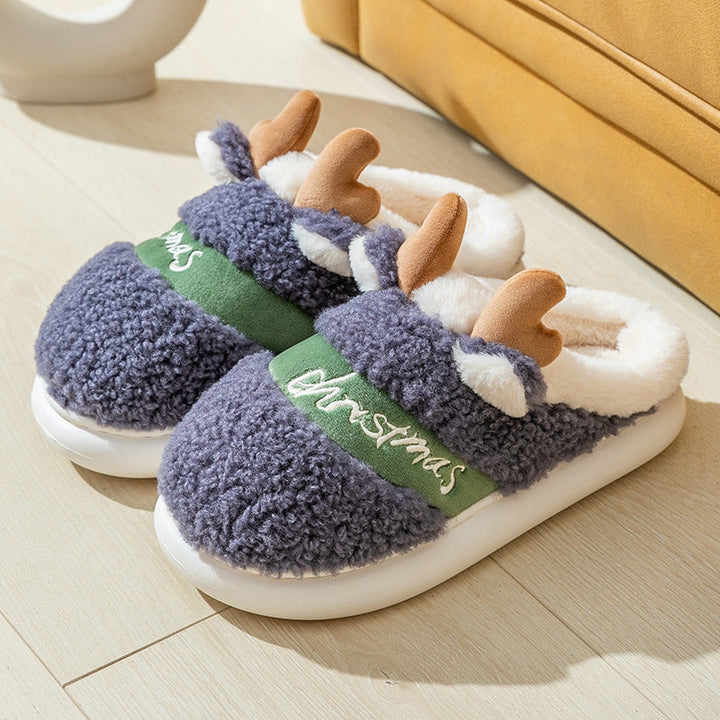 Lisslune | Cozy Elk Design Christmas Slip-On Slippers for Winter Home Comfort