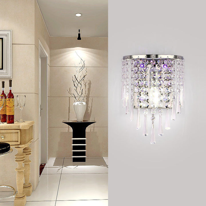 Lisslune | Modern Luxury Semi-Round Octagonal Pearl Stainless Steel Crystal 1-Light Wall Sconce Lamp for Living Room