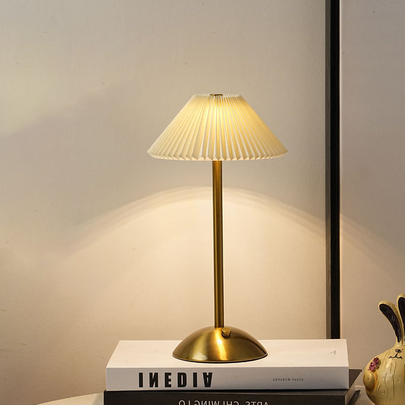 Lisslune | Contemporary Scandinavian rechargeable iron fabric cone pleated LED table lamp for bedside