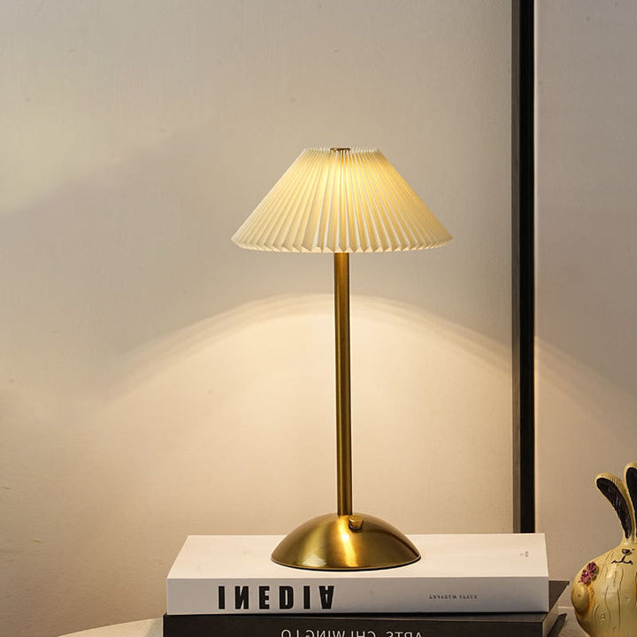 Lisslune | Contemporary Scandinavian rechargeable iron fabric cone pleated LED table lamp for bedside