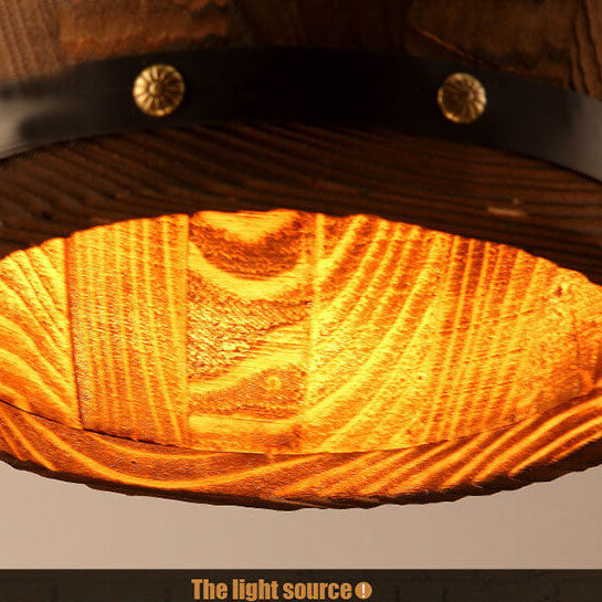 Lisslune | BarrelGlow Vintage Pendant Light | Wood Wine Barrel Design | 1-bulb | Rustic Lighting