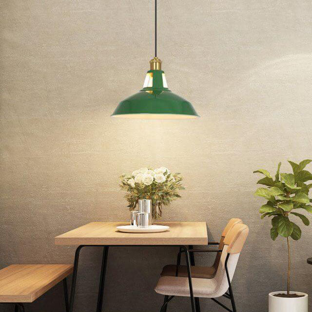 Lisslune | RetroDome Industrial Vintage Pendant Light | Green Iron Dome Design | Single Light | Rustic Ceiling Lighting