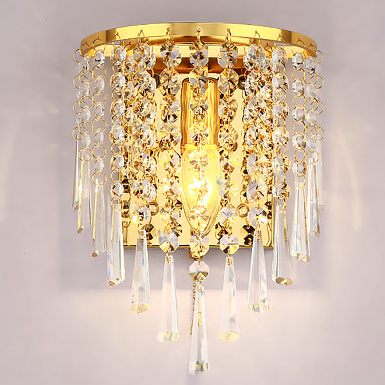 Lisslune | Modern Luxury Semi-Round Octagonal Pearl Stainless Steel Crystal 1-Light Wall Sconce Lamp for Living Room