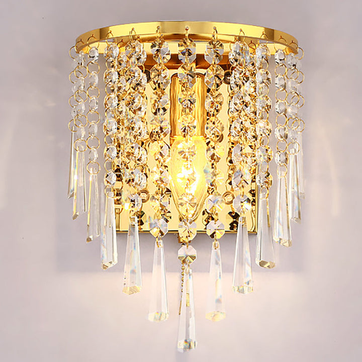 Lisslune | Modern Luxury Semi-Round Octagonal Pearl Stainless Steel Crystal 1-Light Wall Sconce Lamp for Living Room