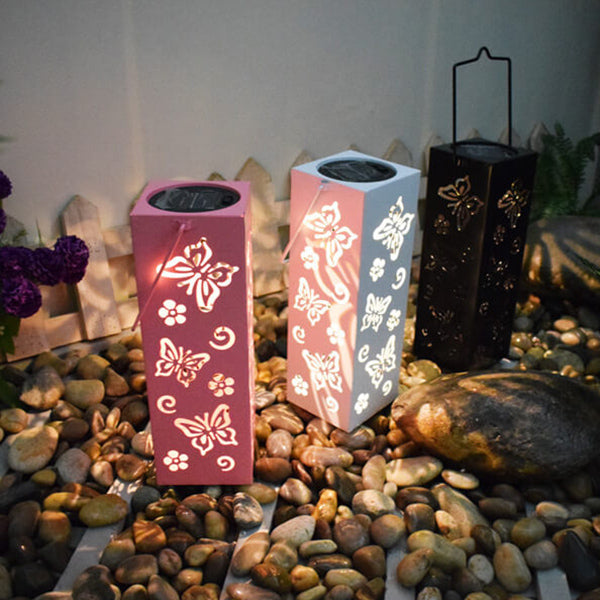 Lisslune | Solar Butterfly Rose Pattern Hollow Column LED Outdoor Waterproof Decorative Lamp