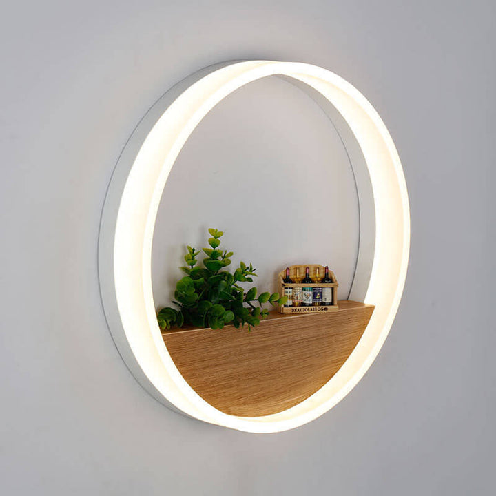 Lisslune | Lumoshelf LED Wall Light | Solid Wood with Shelf | Round Wall Lamp | Warm & White Light