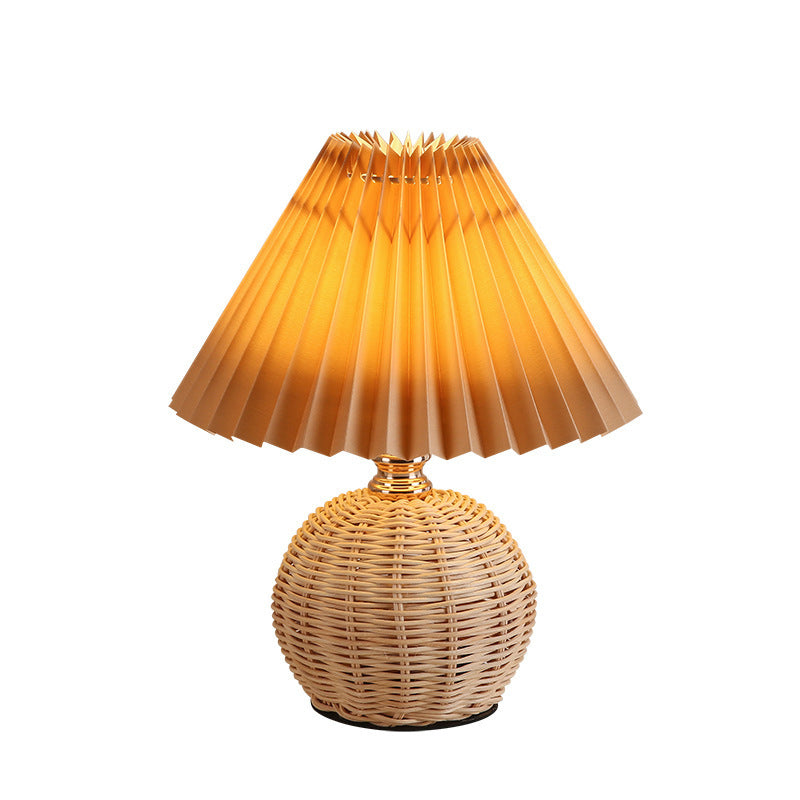 Lisslune | RattaLume Nordic LED Table Lamp | Woven Rattan & Foldable Fabric Shade | Mood Light | Decor for the Bedroom