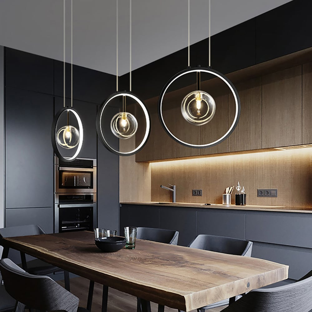 Lisslune | LumoGlobe – Minimalist Black Pendant Lamp with Glass LED Sphere