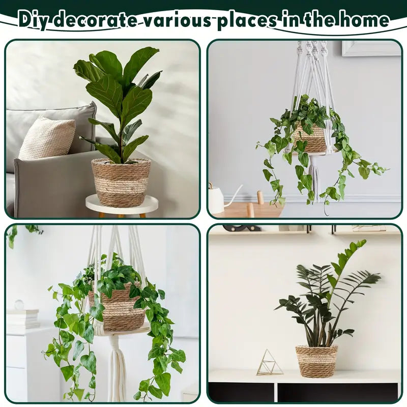 Lisslune | Decorative plant baskets made of seagrass in a set of 3 – Handwoven flower pots with foil insert
