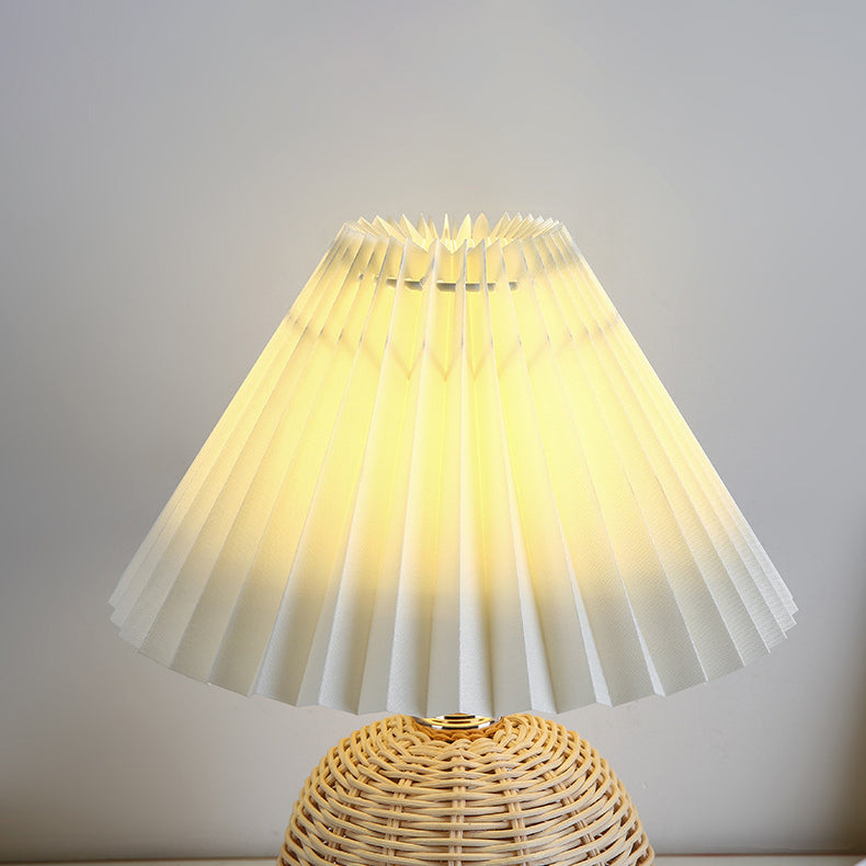 Lisslune | RattaLume Nordic LED Table Lamp | Woven Rattan & Foldable Fabric Shade | Mood Light | Decor for the Bedroom