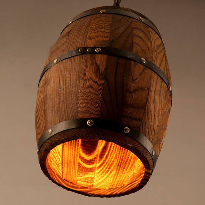 Lisslune | BarrelGlow Vintage Pendant Light | Wood Wine Barrel Design | 1-bulb | Rustic Lighting