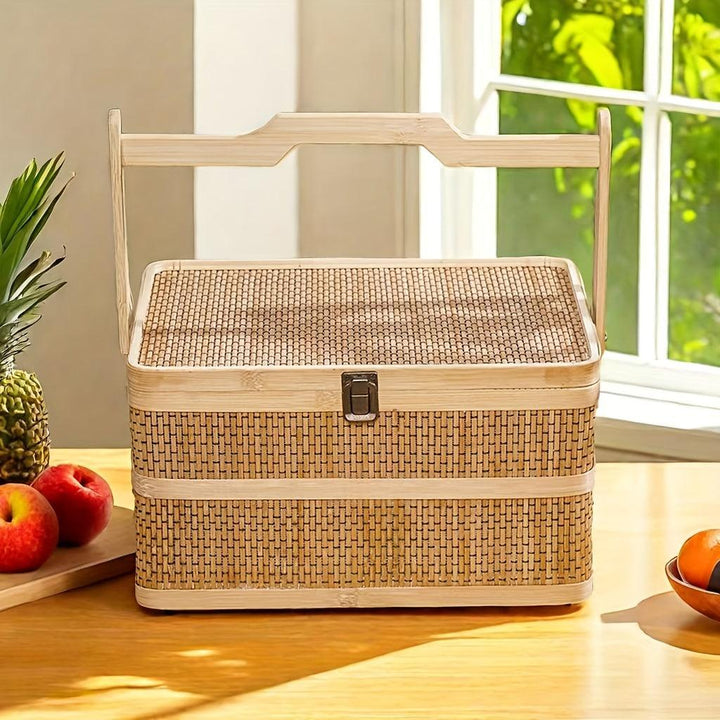 Lisslune | Eco-friendly handwoven bamboo basket for picnics and storage - 12.99" x 7.09" x 5.12"