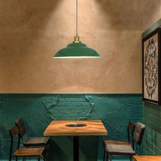 Lisslune | RetroDome Industrial Vintage Pendant Light | Green Iron Dome Design | Single Light | Rustic Ceiling Lighting