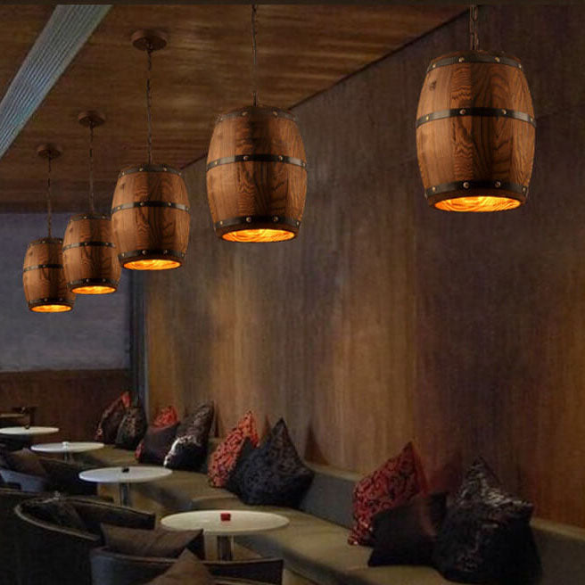 Lisslune | BarrelGlow Vintage Pendant Light | Wood Wine Barrel Design | 1-bulb | Rustic Lighting