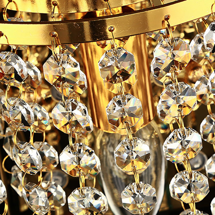 Lisslune | Modern Luxury Semi-Round Octagonal Pearl Stainless Steel Crystal 1-Light Wall Sconce Lamp for Living Room