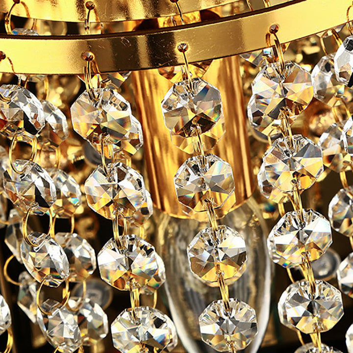 Lisslune | Modern Luxury Semi-Round Octagonal Pearl Stainless Steel Crystal 1-Light Wall Sconce Lamp for Living Room