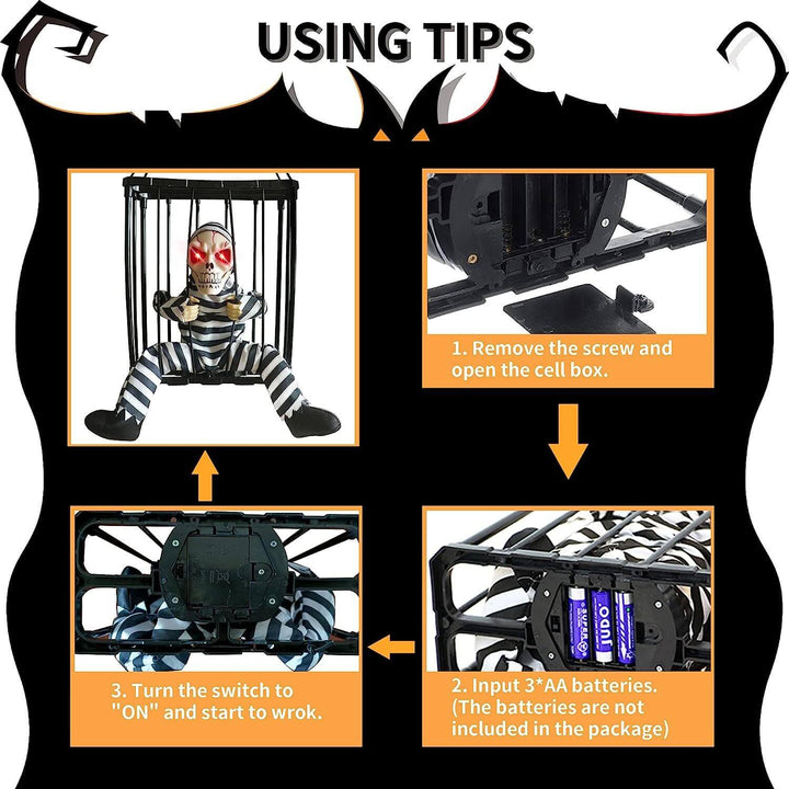 Lisslune | Halloween Decoration – Movable Prisoner in Cage with Sound and Motion Sensor