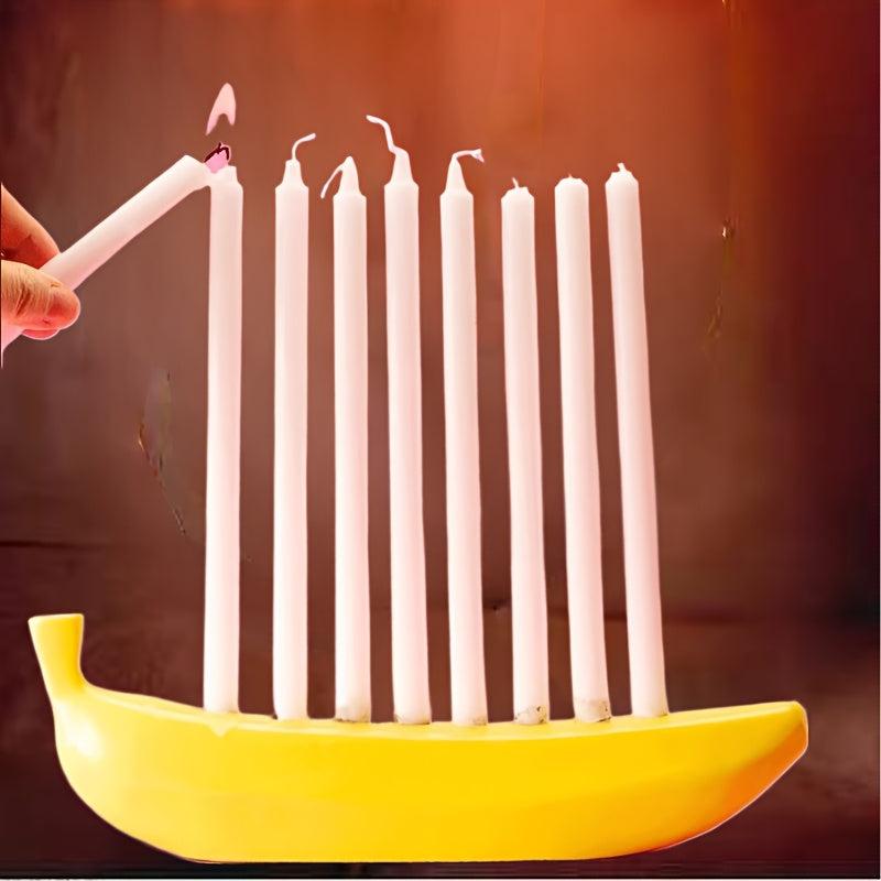 Skorter | Innovative Ceramic Banana Decorative Candlestick - Fun Candlestick for Hanukkah, Unique Banana Theme Candlestick for Enthusiasts, Parties, Home Lighting, Also Suitable for Christmas, Valentine's Day, Easter, Thanksgiving, Hanukkah Festival Gifts