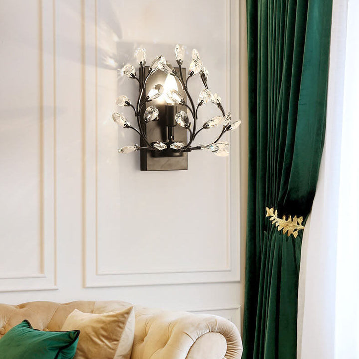 Lisslune | Luminis Wall Light | Luxury Crystal Design | Leaf Motif | 1-Bulb & Modern
