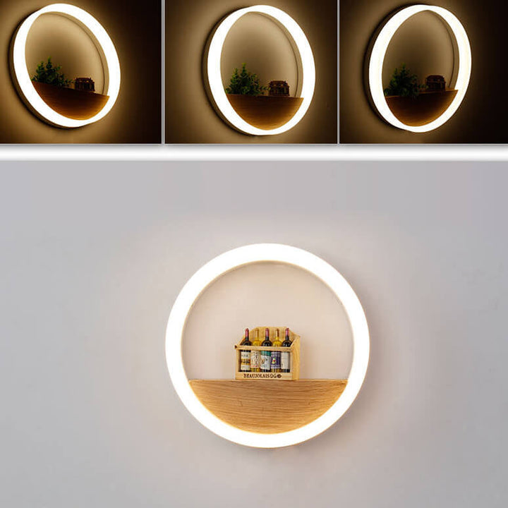 Lisslune | Lumoshelf LED Wall Light | Solid Wood with Shelf | Round Wall Lamp | Warm & White Light