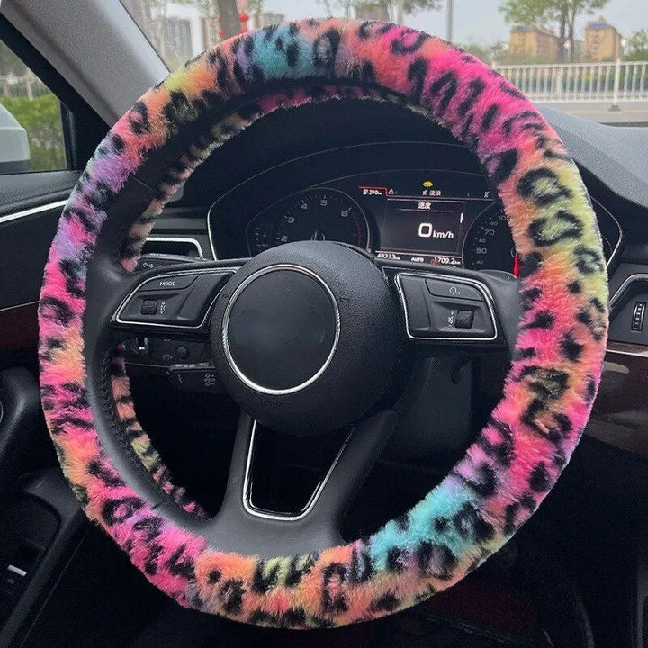 Lisslune | Universal Plush Leopard Car Steering Wheel Cover