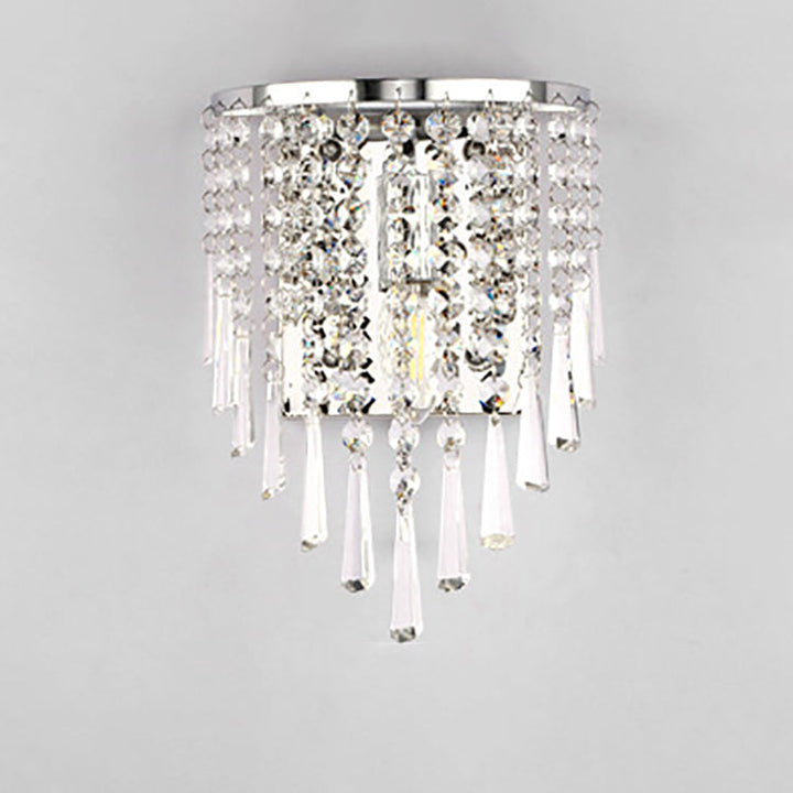 Lisslune | Modern Luxury Semi-Round Octagonal Pearl Stainless Steel Crystal 1-Light Wall Sconce Lamp for Living Room