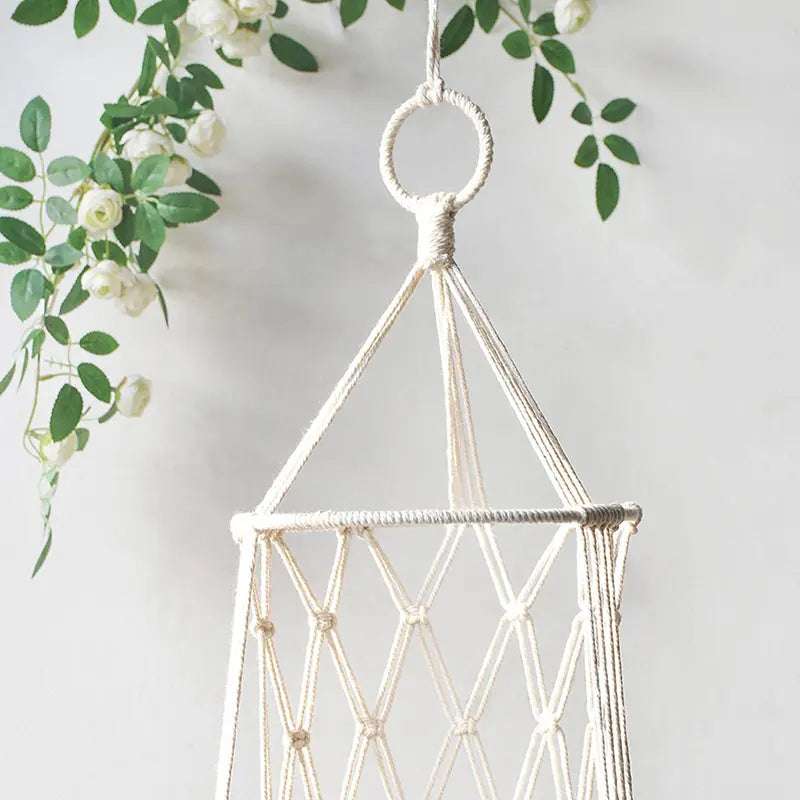 Lisslune | Bohemian Woven Cat Hammock Bed - Handmade Cotton Rope Swing with Fringe - Cozy Nest for Kittens and Indoor Decoration