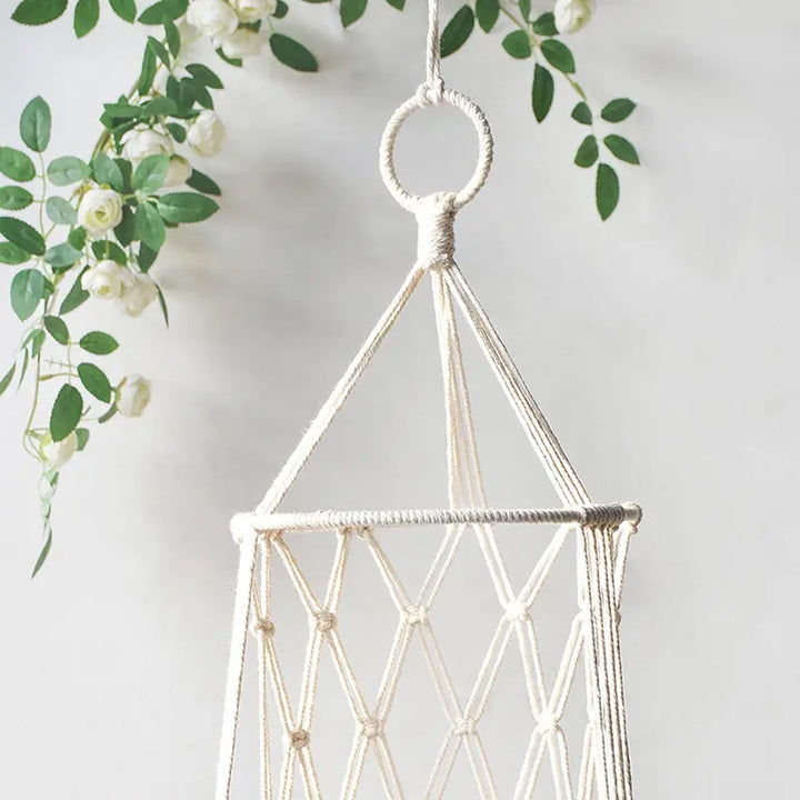 Lisslune | Bohemian Woven Cat Hammock Bed - Handmade Cotton Rope Swing with Fringe - Cozy Nest for Kittens and Indoor Decoration