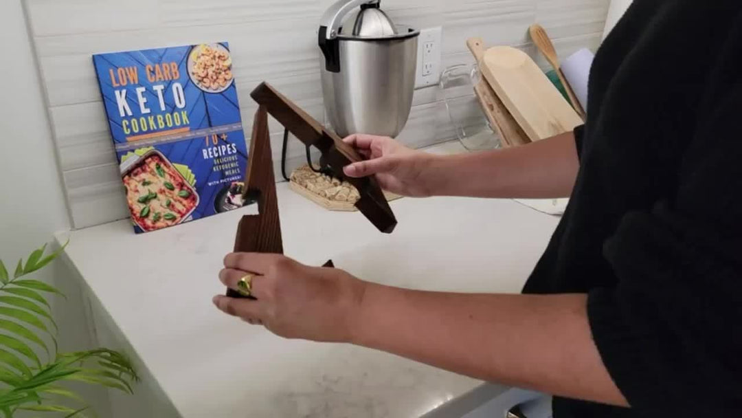 Skorter | Rustic Wooden Cookbook Stand Adjustable Recipe Book Holder