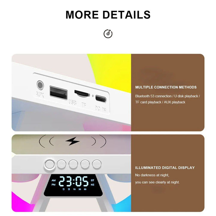 Lisslune | 3-in-1 Wireless Charging Stand with Bluetooth Speaker and RGB Night Light