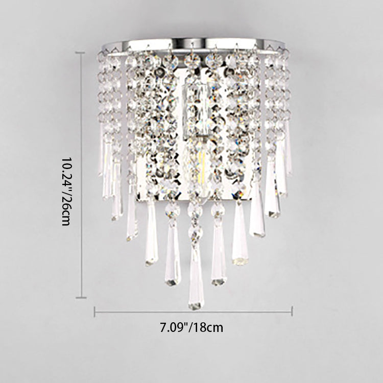 Lisslune | Modern Luxury Semi-Round Octagonal Pearl Stainless Steel Crystal 1-Light Wall Sconce Lamp for Living Room