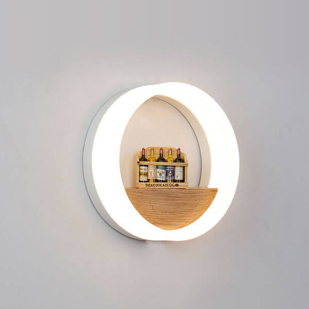 Lisslune | Lumoshelf LED Wall Light | Solid Wood with Shelf | Round Wall Lamp | Warm & White Light